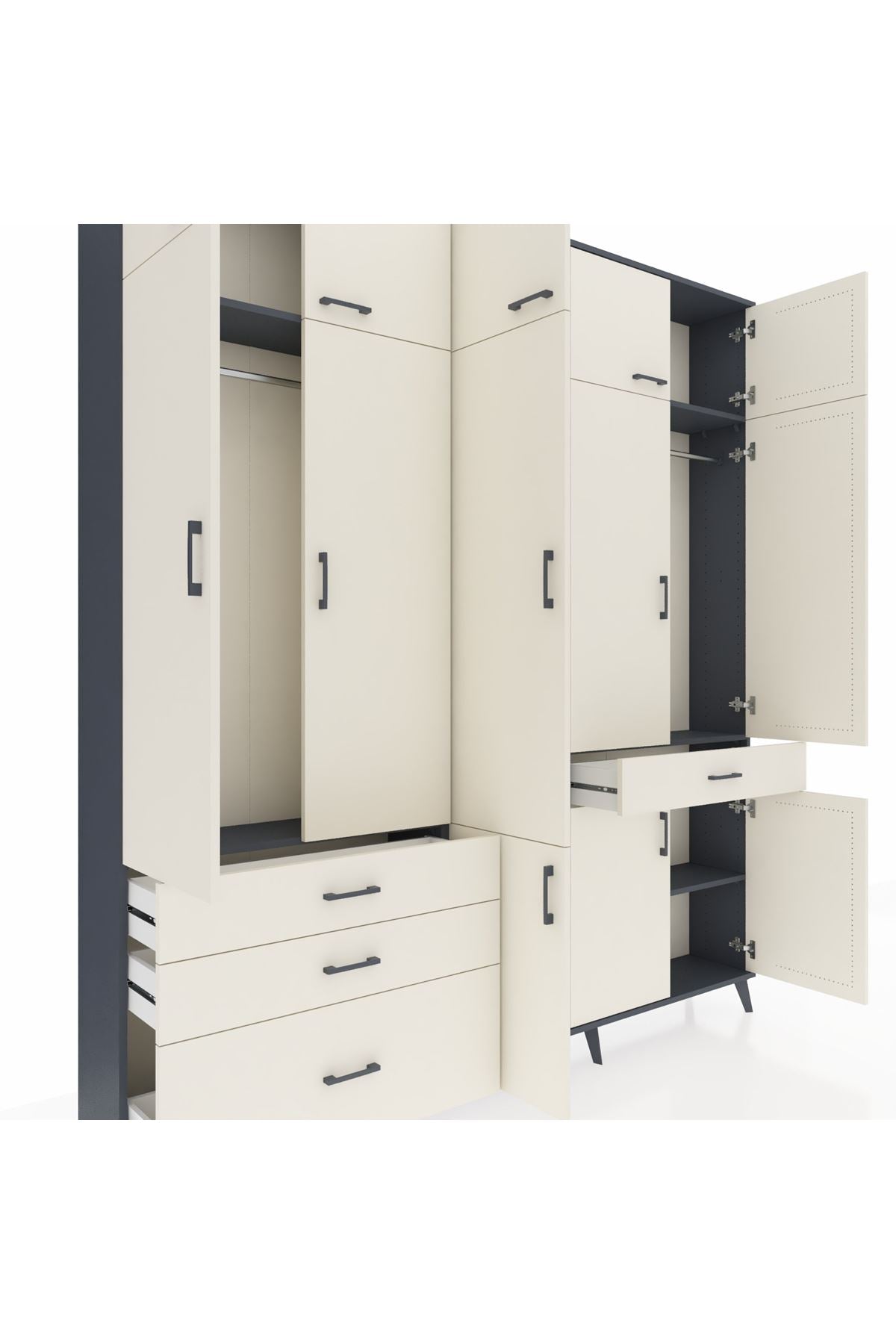 Arges Gardrop 8 Raflı 4 Çekmeceli 3 Askılı 220x30x243 Antrasit-Aytaşı