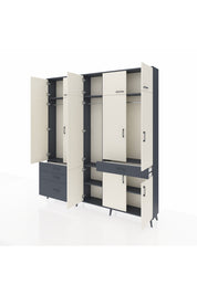 Arges Dolap 8 Raflı 4 Çekmeceli 3 Askılı 220x30x243 Antrasit-Aytaşı/Antrasit