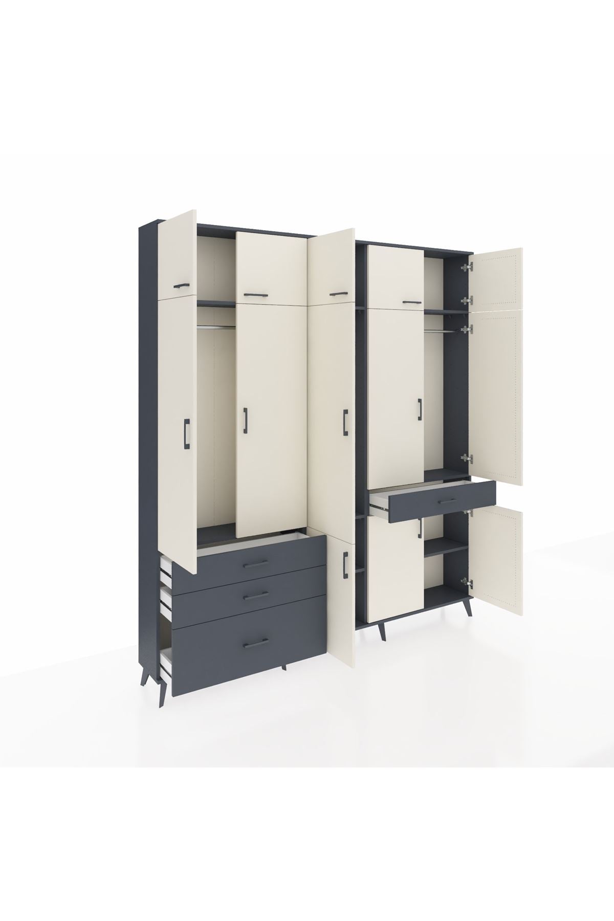 Arges Dolap 8 Raflı 4 Çekmeceli 3 Askılı 220x30x243 Antrasit-Aytaşı/Antrasit