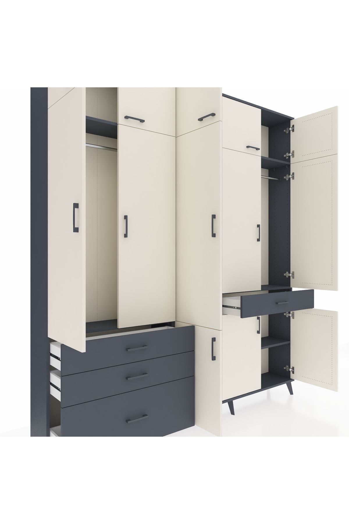 Arges Dolap 8 Raflı 4 Çekmeceli 3 Askılı 220x30x243 Antrasit-Aytaşı/Antrasit