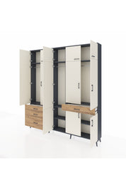 Arges Dolap 8 Raflı 4 Çekmeceli 3 Askılı 220x30x243 Antrasit-Aytaşı/Çam