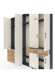 Arges Dolap 8 Raflı 4 Çekmeceli 3 Askılı 220x30x243 Antrasit-Aytaşı/Çam
