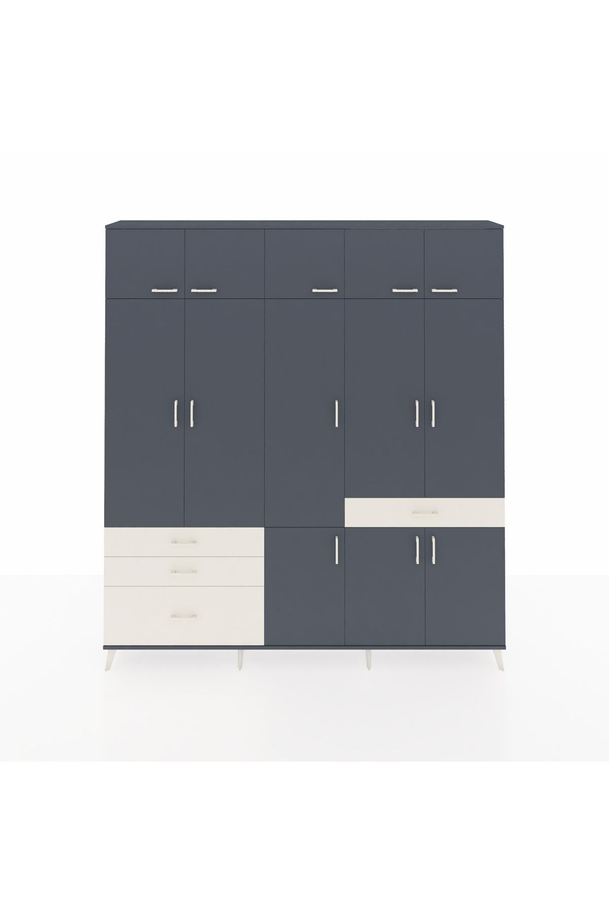 Arges Dolap 8 Raflı 4 Çekmeceli 3 Askılı 220x30x243 Antrasit-Antrasit/Aytaşı