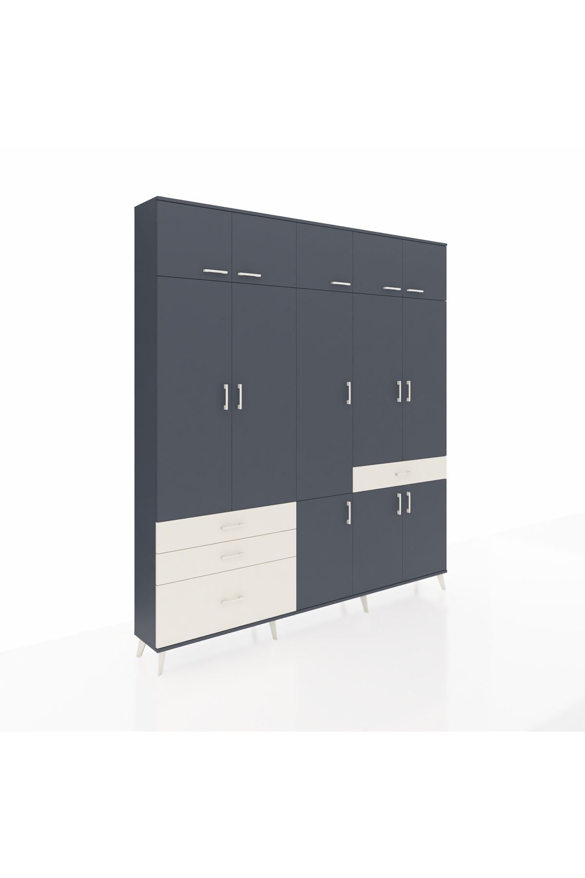 Arges Dolap 8 Raflı 4 Çekmeceli 3 Askılı 220x30x243 Antrasit-Antrasit/Aytaşı