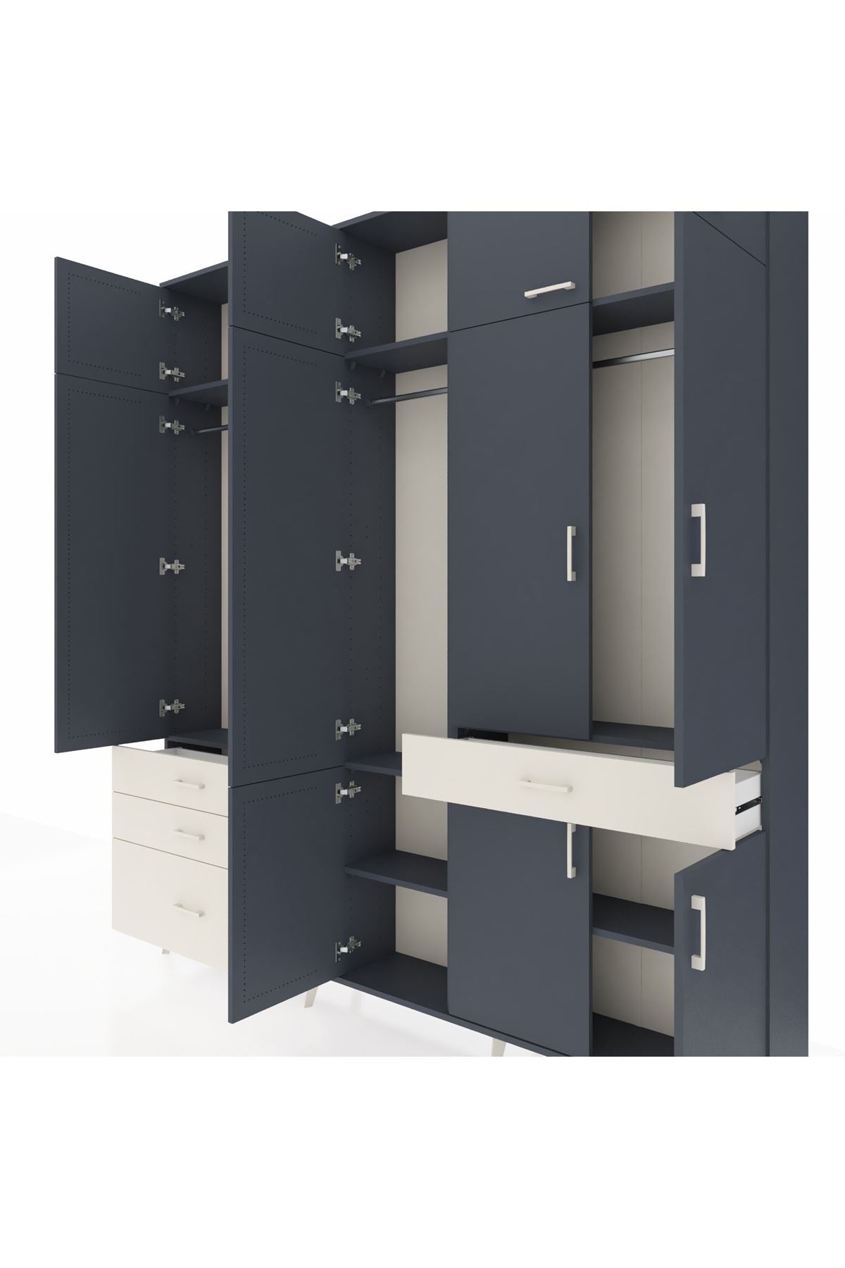 Arges Dolap 8 Raflı 4 Çekmeceli 3 Askılı 220x30x243 Antrasit-Antrasit/Aytaşı