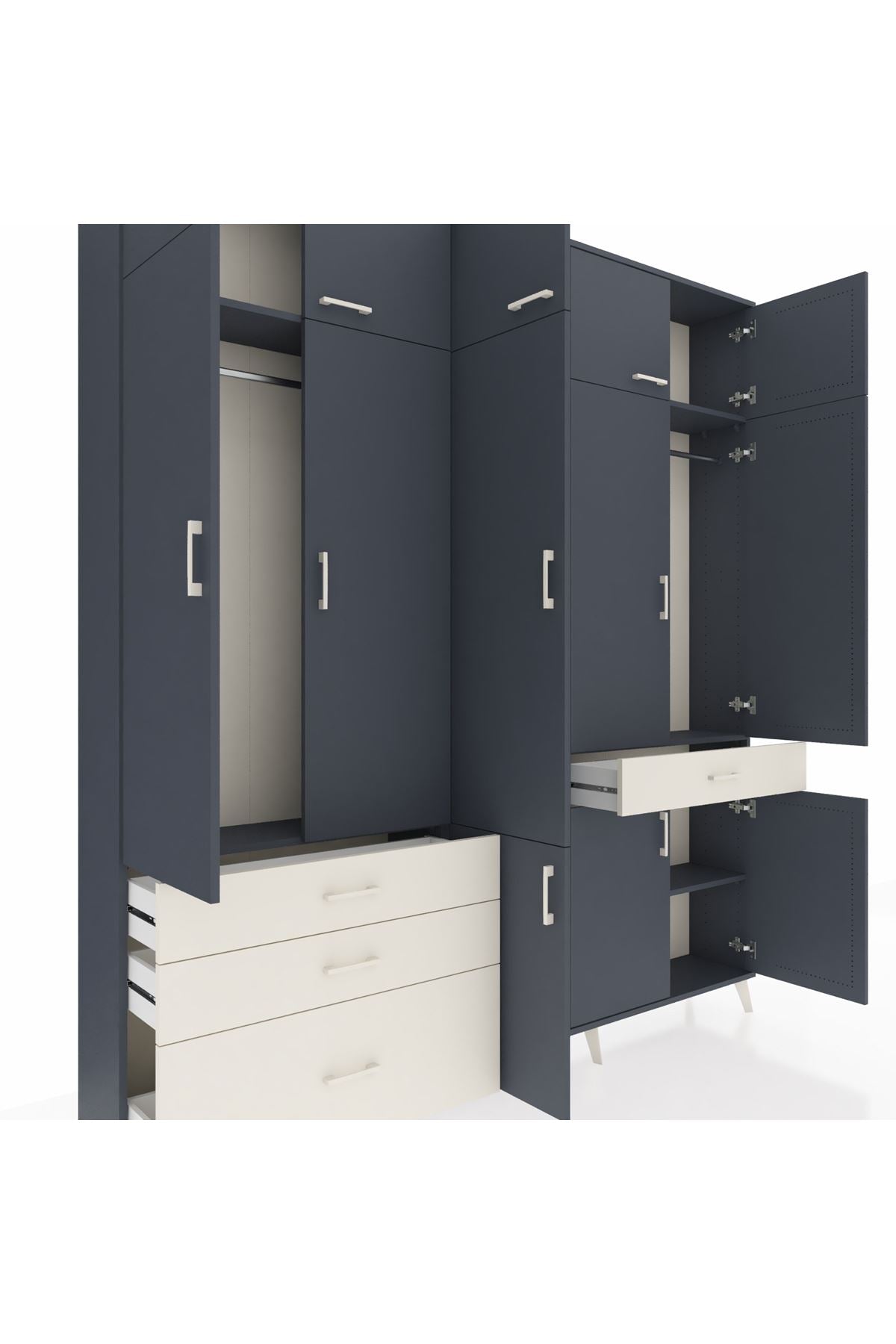 Arges Dolap 8 Raflı 4 Çekmeceli 3 Askılı 220x30x243 Antrasit-Antrasit/Aytaşı