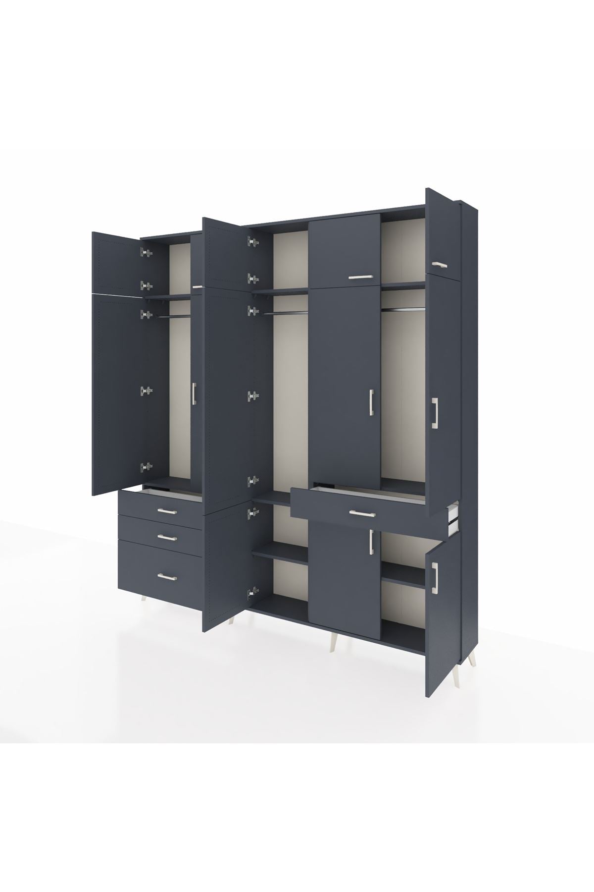 Arges Gardrop 8 Raflı 4 Çekmeceli 3 Askılı 220x30x243 Antrasit-Antrasit