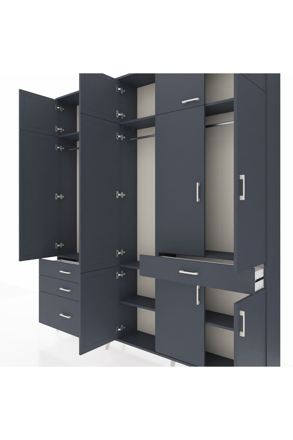 Arges Gardrop 8 Raflı 4 Çekmeceli 3 Askılı 220x30x243 Antrasit-Antrasit