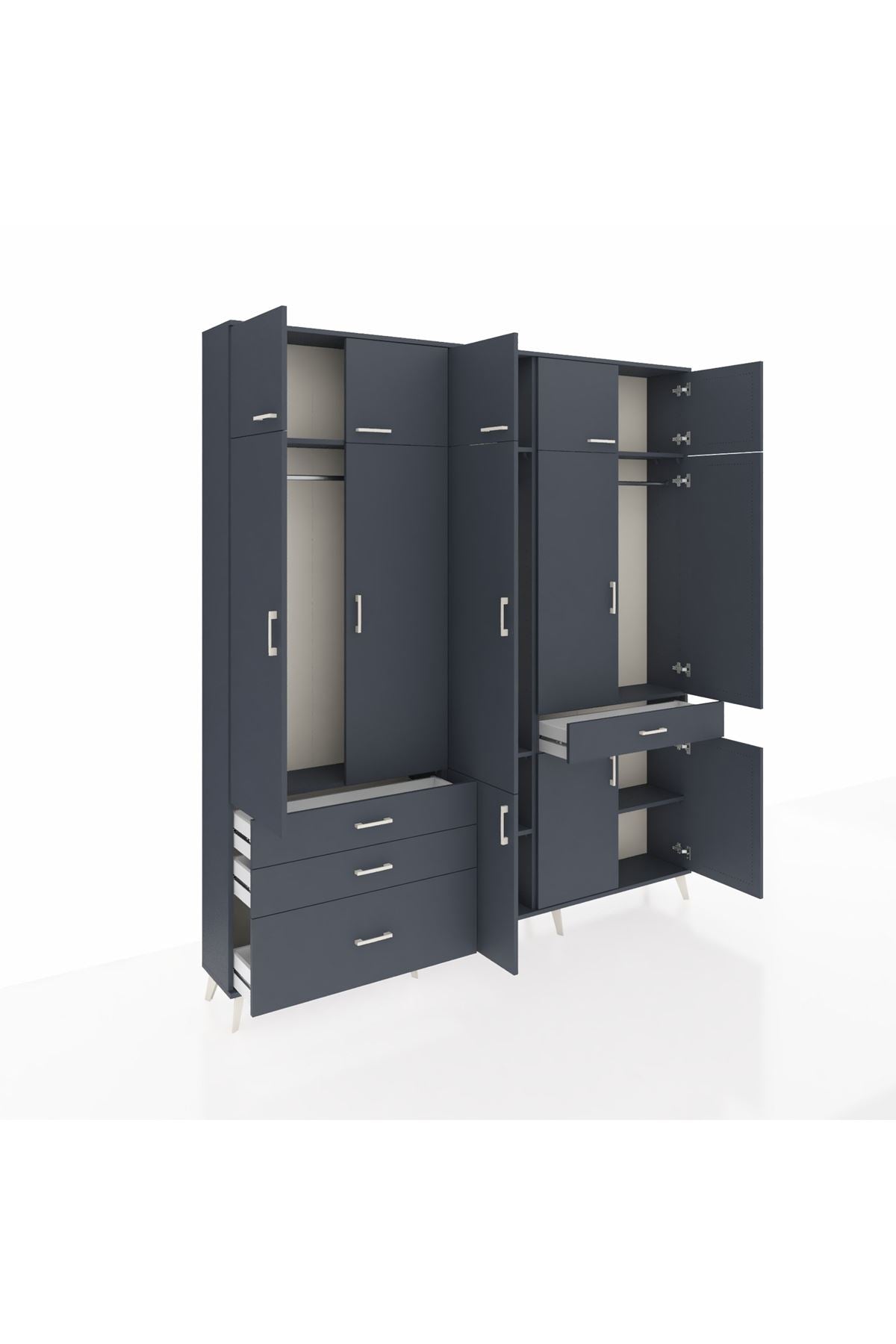 Arges Gardrop 8 Raflı 4 Çekmeceli 3 Askılı 220x30x243 Antrasit-Antrasit