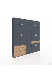 Arges Dolap 8 Raflı 4 Çekmeceli 3 Askılı 220x30x243 Antrasit-Antrasit/Çam
