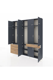 Arges Dolap 8 Raflı 4 Çekmeceli 3 Askılı 220x30x243 Antrasit-Antrasit/Çam