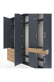 Arges Dolap 8 Raflı 4 Çekmeceli 3 Askılı 220x30x243 Antrasit-Antrasit/Çam