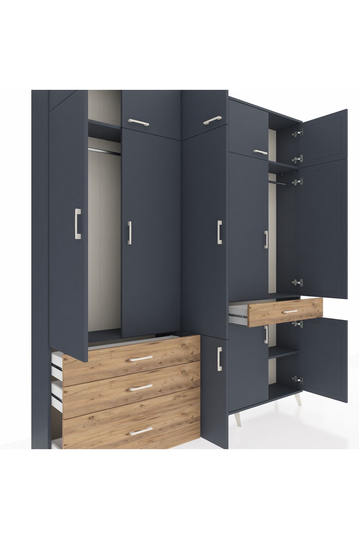 Arges Dolap 8 Raflı 4 Çekmeceli 3 Askılı 220x30x243 Antrasit-Antrasit/Çam