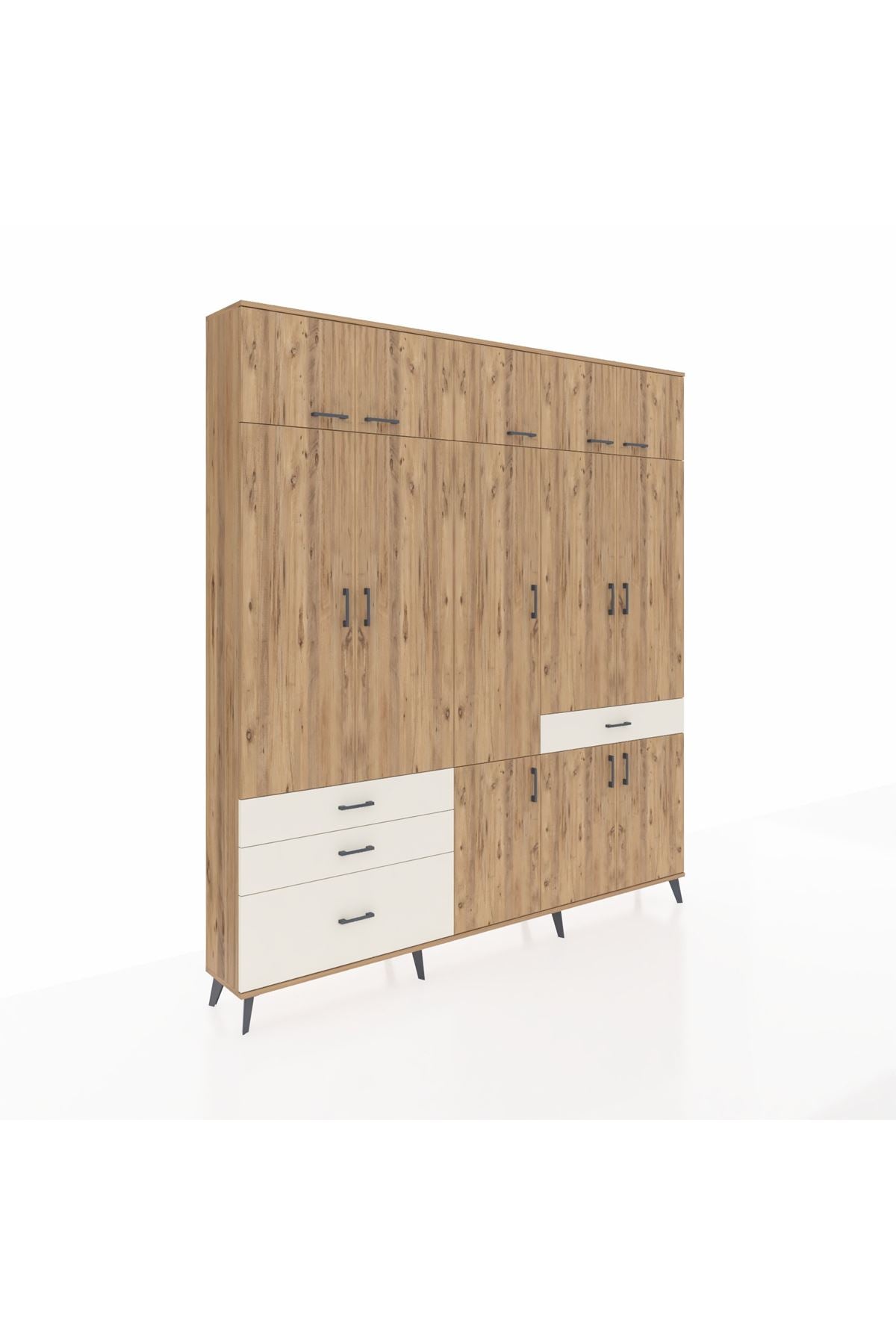 Arges Dolap 8 Raflı 4 Çekmeceli 3 Askılı 220x30x243 Çam-Çam/Aytaşı