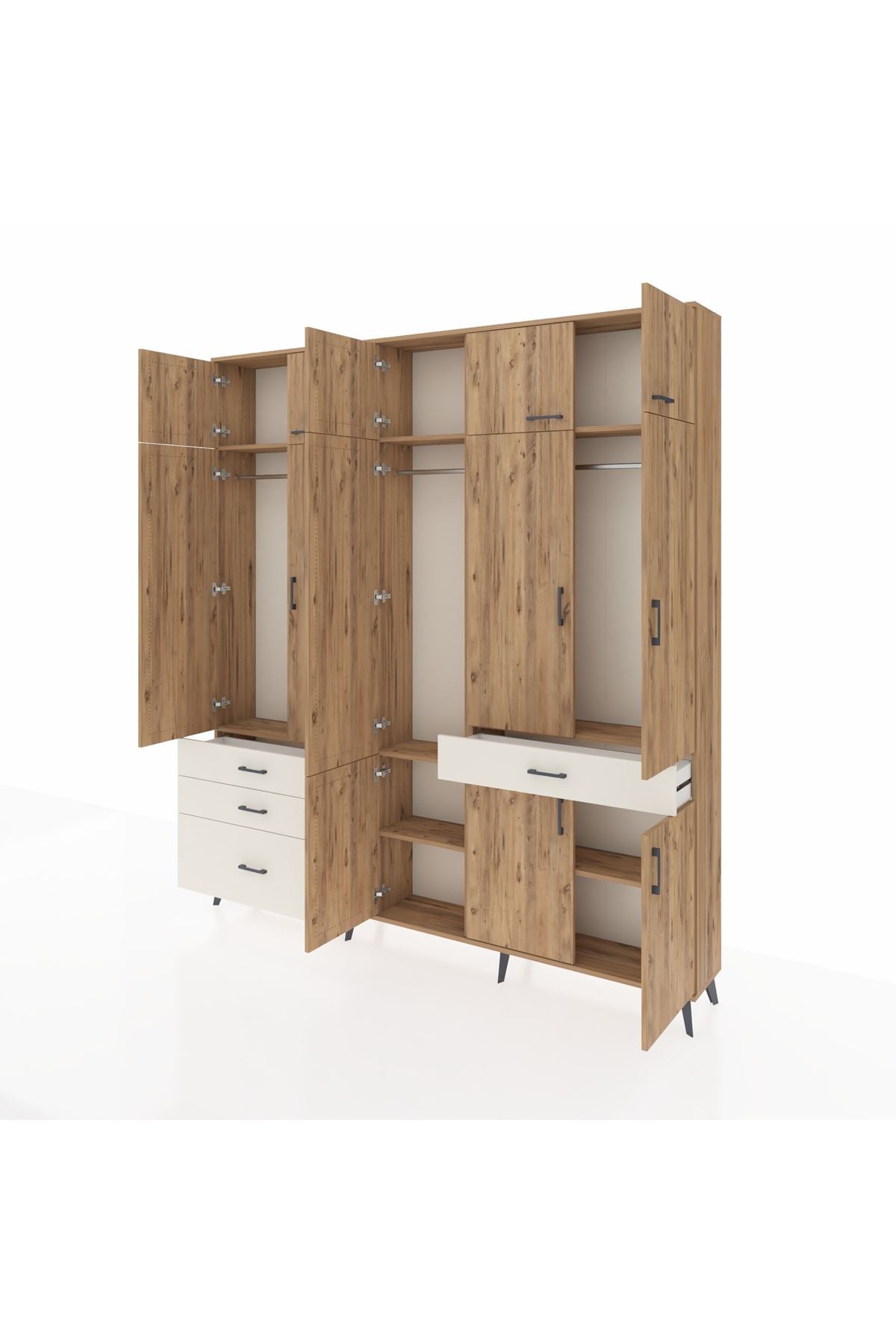 Arges Dolap 8 Raflı 4 Çekmeceli 3 Askılı 220x30x243 Çam-Çam/Aytaşı