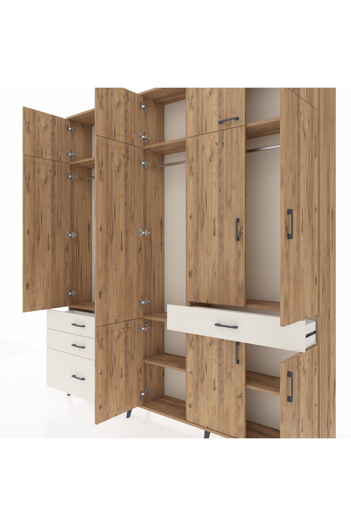 Arges Dolap 8 Raflı 4 Çekmeceli 3 Askılı 220x30x243 Çam-Çam/Aytaşı