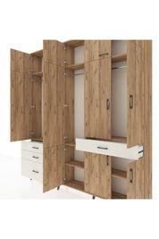 Arges Dolap 8 Raflı 4 Çekmeceli 3 Askılı 220x30x243 Çam-Çam/Aytaşı