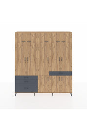 Arges Dolap 8 Raflı 4 Çekmeceli 3 Askılı 220x30x243 Çam-Çam/Antrasit