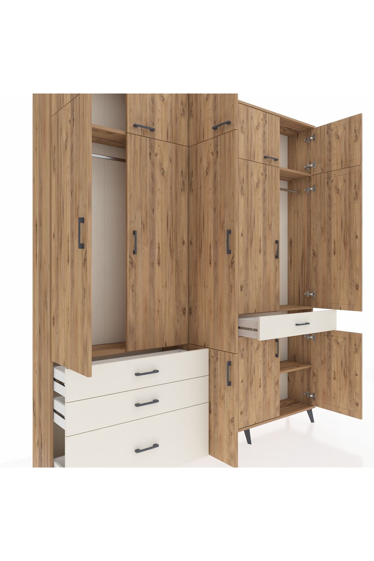 Arges Dolap 8 Raflı 4 Çekmeceli 3 Askılı 220x30x243 Çam-Çam/Aytaşı