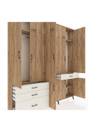 Arges Dolap 8 Raflı 4 Çekmeceli 3 Askılı 220x30x243 Çam-Çam/Aytaşı