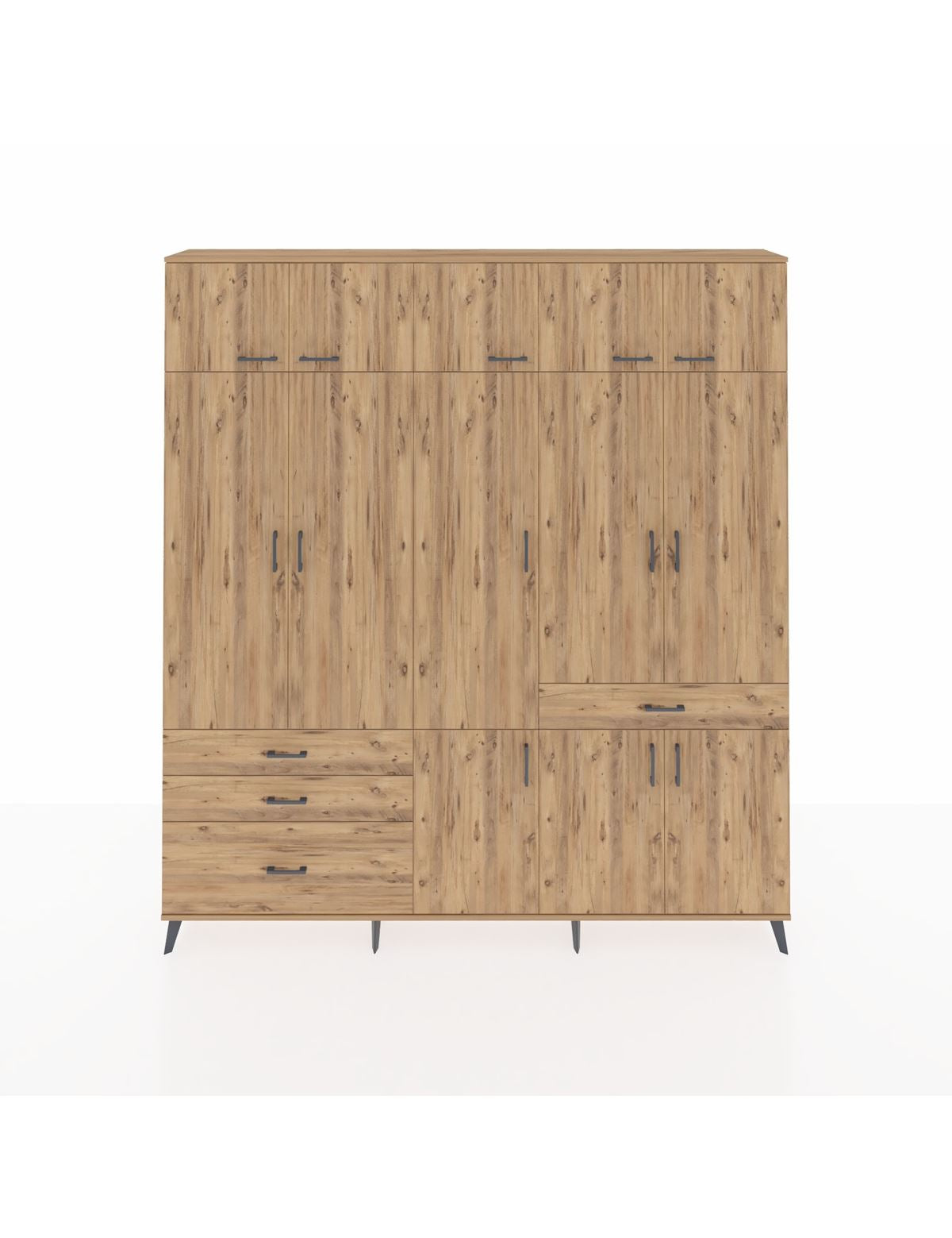 Arges Gardrop 8 Raflı 4 Çekmeceli 3 Askılı 220x30x243 Çam-Çam