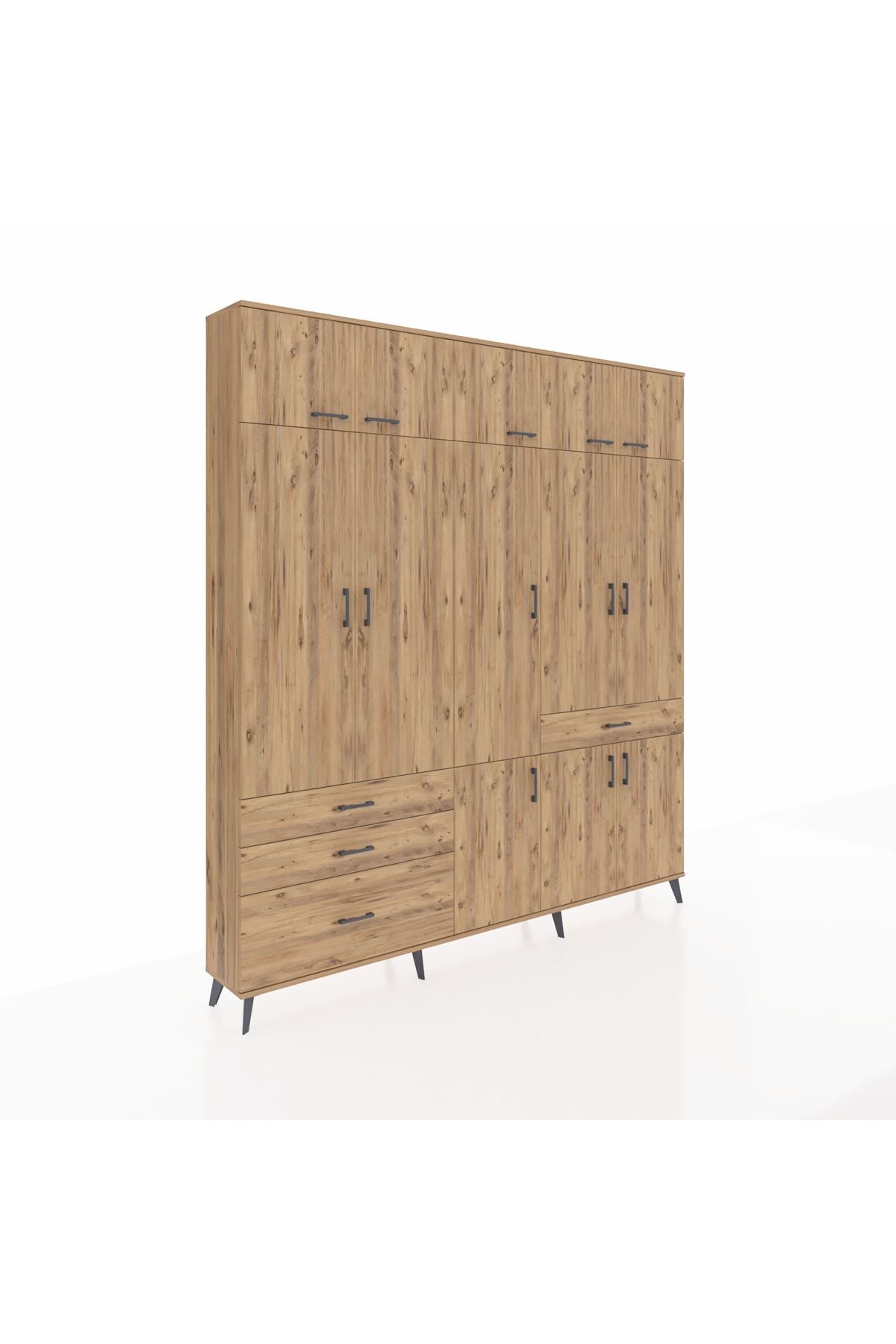 Arges Gardrop 8 Raflı 4 Çekmeceli 3 Askılı 220x30x243 Çam-Çam