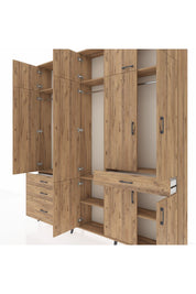 Arges Gardrop 8 Raflı 4 Çekmeceli 3 Askılı 220x30x243 Çam-Çam