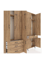 Arges Gardrop 8 Raflı 4 Çekmeceli 3 Askılı 220x30x243 Çam-Çam