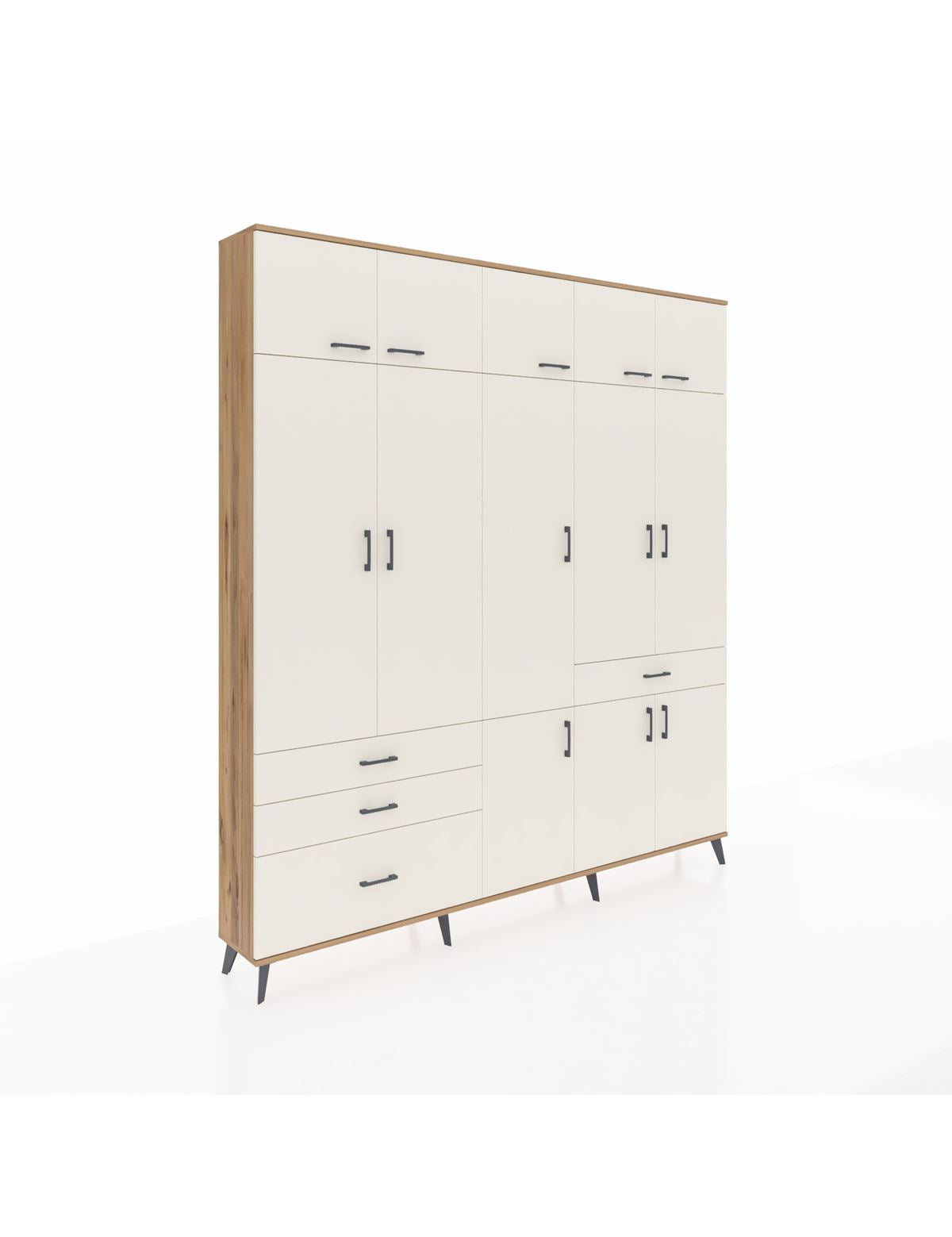 Arges Gardrop 8 Raflı 4 Çekmeceli 3 Askılı 220x30x243 Çam-Aytaşı