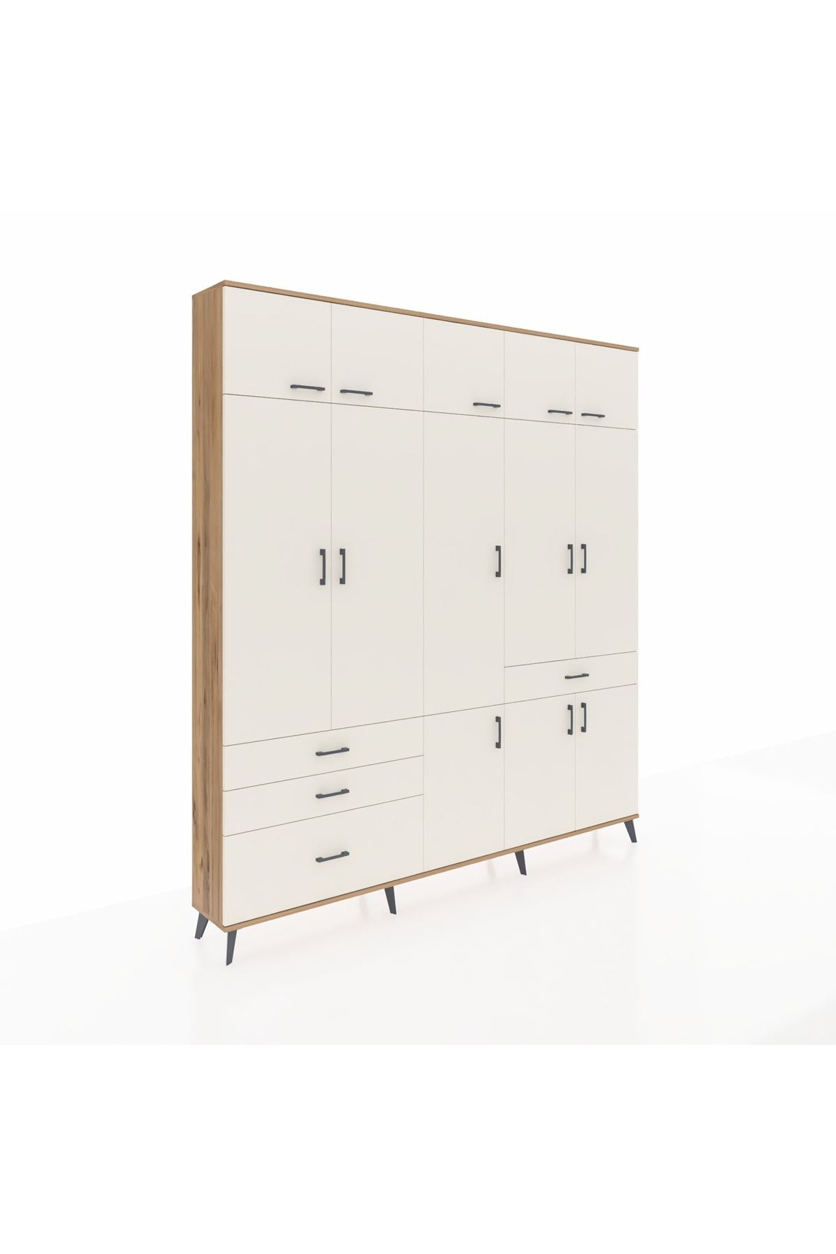 Arges Gardrop 8 Raflı 4 Çekmeceli 3 Askılı 220x30x243 Çam-Aytaşı