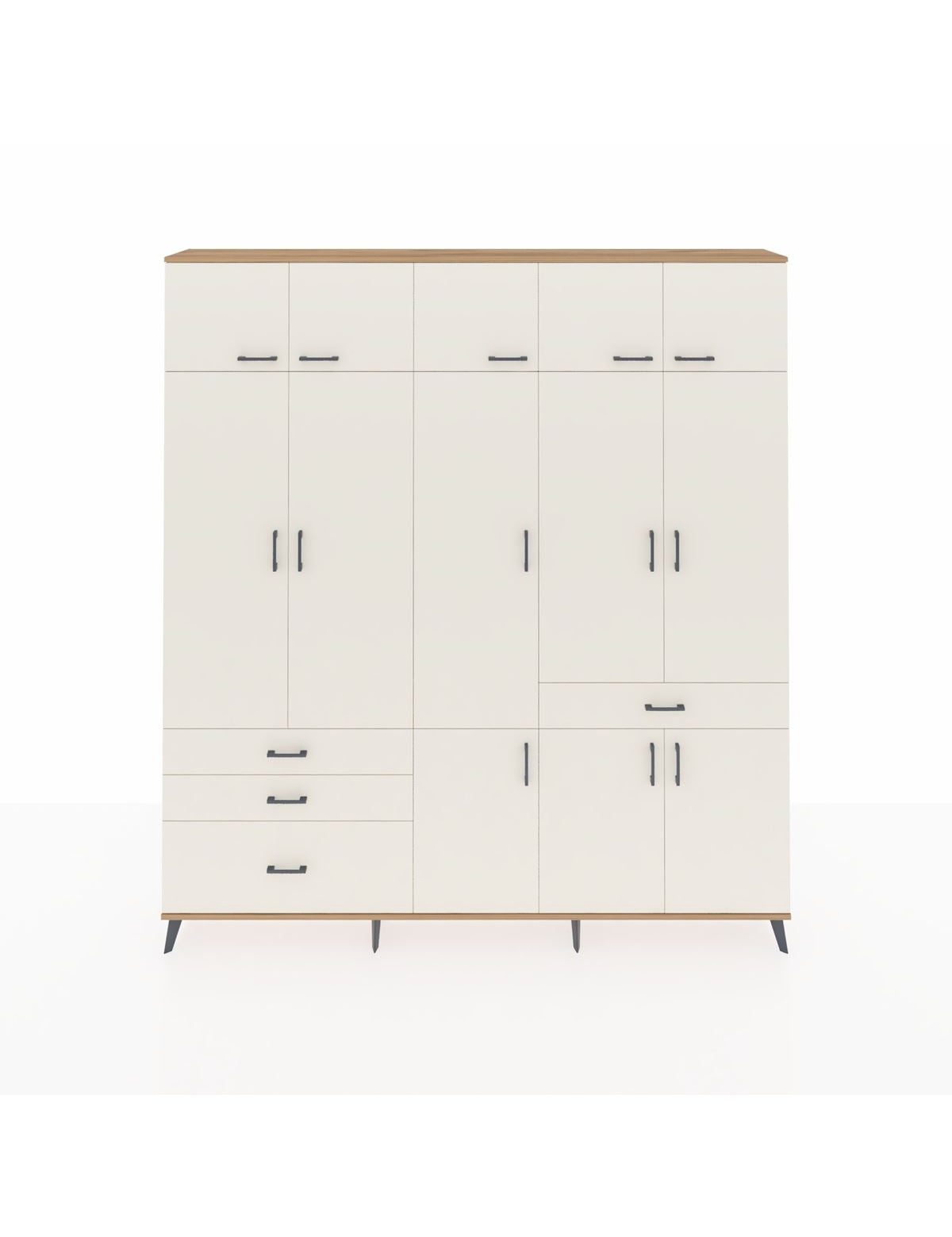 Arges Gardrop 8 Raflı 4 Çekmeceli 3 Askılı 220x30x243 Çam-Aytaşı