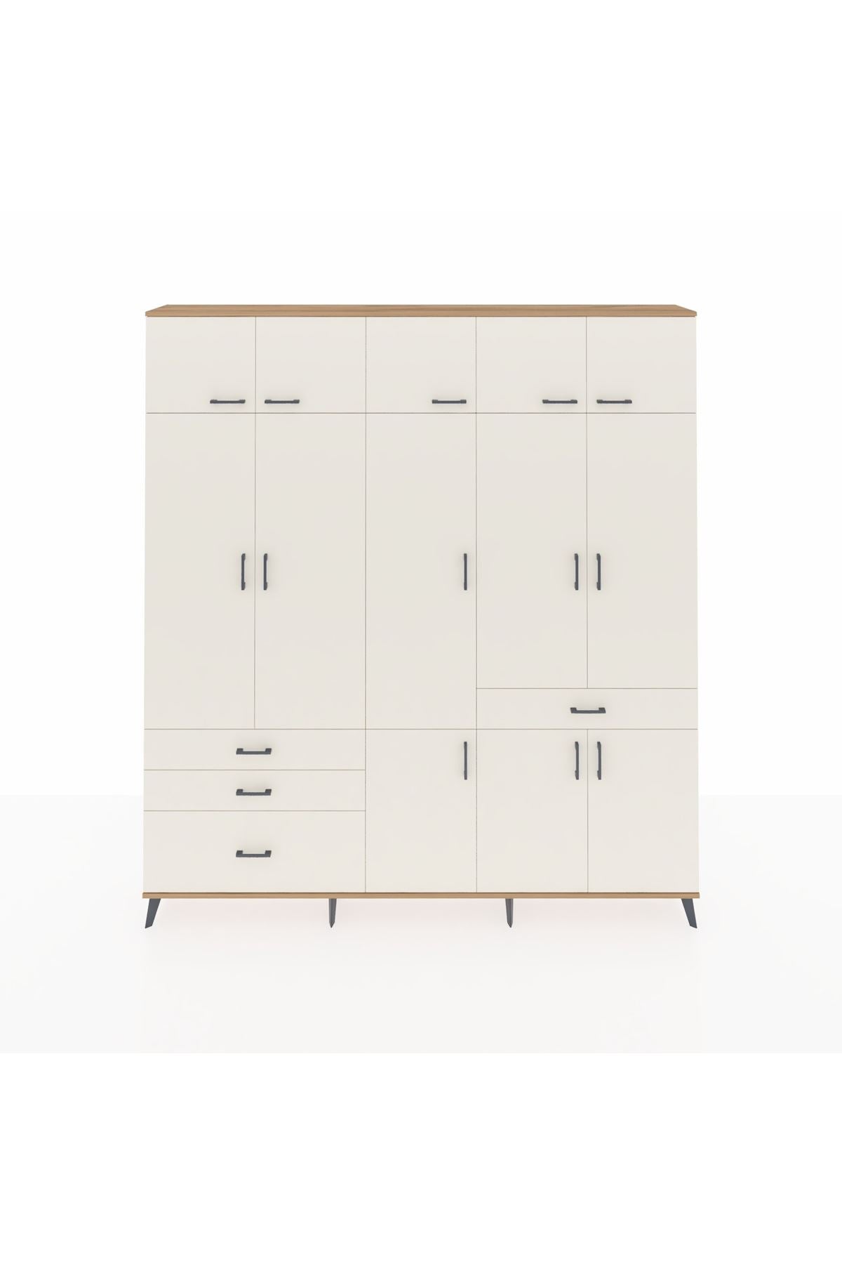 Arges Gardrop 8 Raflı 4 Çekmeceli 3 Askılı 220x30x243 Çam-Aytaşı