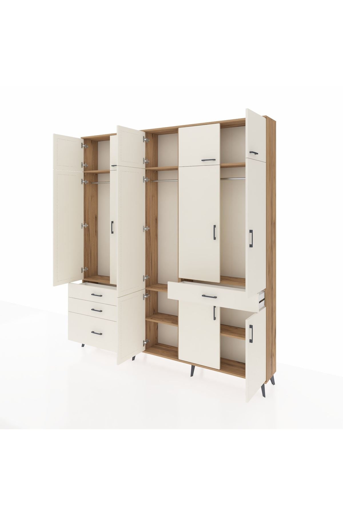 Arges Gardrop 8 Raflı 4 Çekmeceli 3 Askılı 220x30x243 Çam-Aytaşı