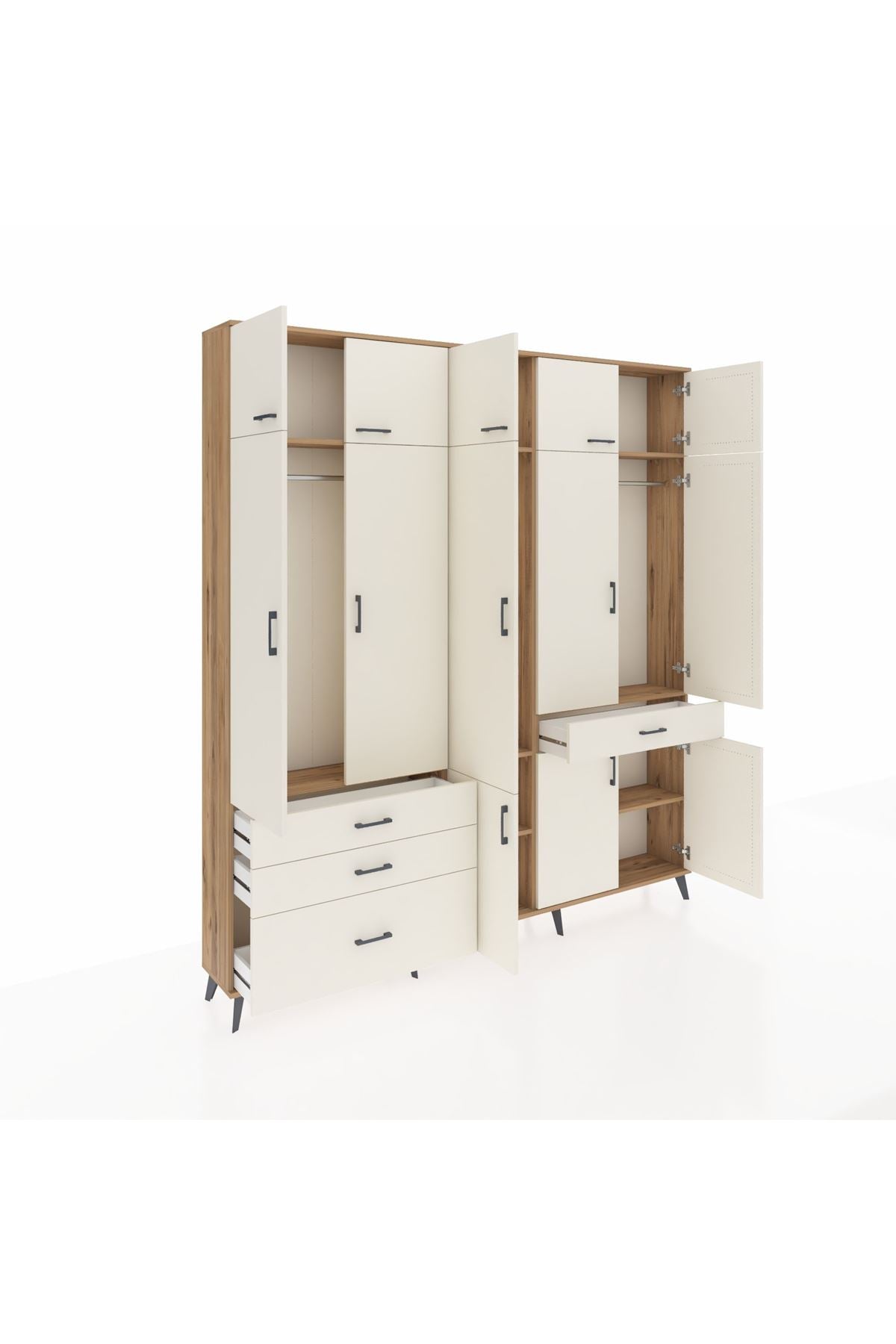 Arges Gardrop 8 Raflı 4 Çekmeceli 3 Askılı 220x30x243 Çam-Aytaşı