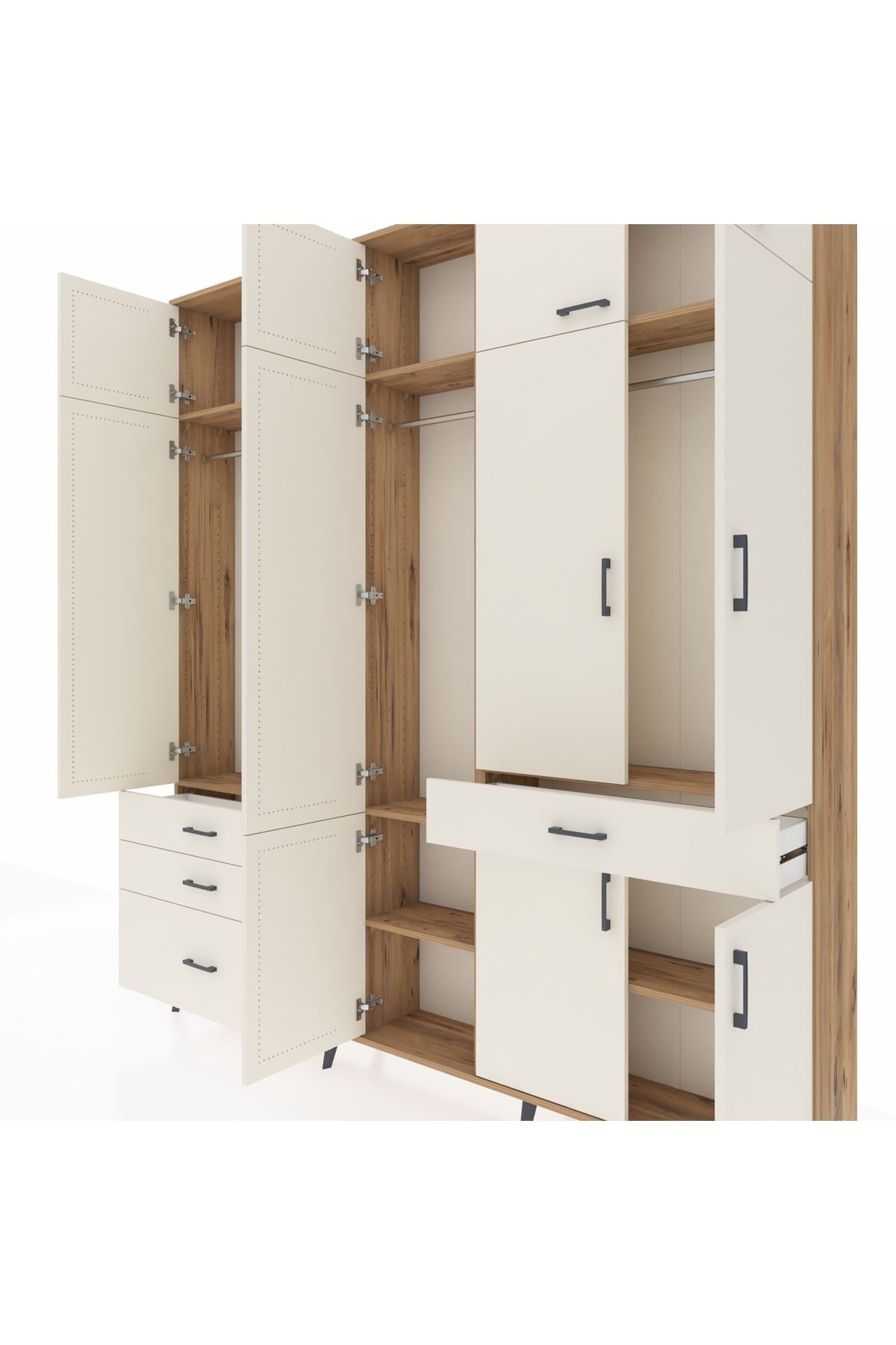 Arges Gardrop 8 Raflı 4 Çekmeceli 3 Askılı 220x30x243 Çam-Aytaşı