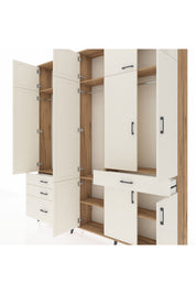 Arges Gardrop 8 Raflı 4 Çekmeceli 3 Askılı 220x30x243 Çam-Aytaşı