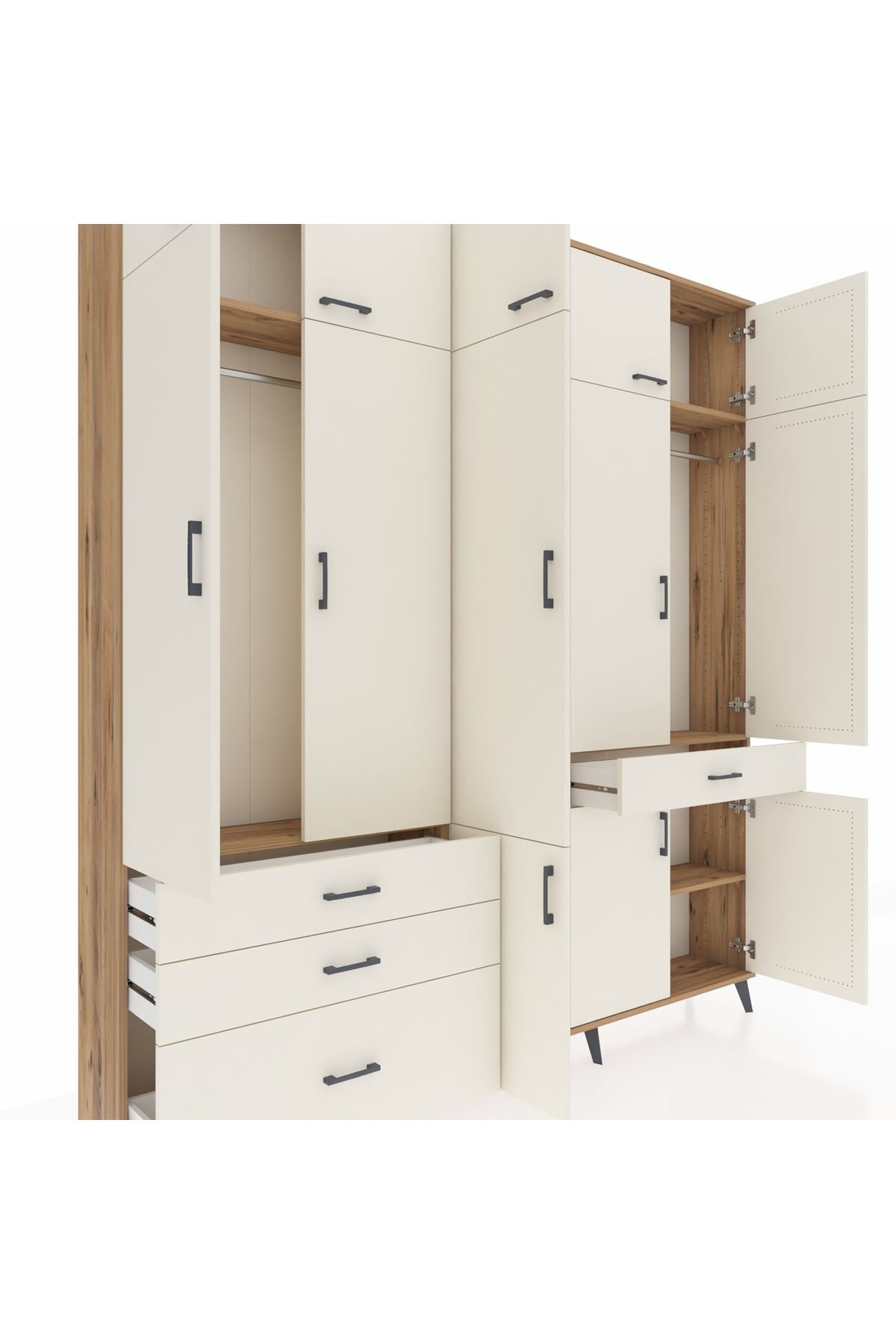 Arges Gardrop 8 Raflı 4 Çekmeceli 3 Askılı 220x30x243 Çam-Aytaşı