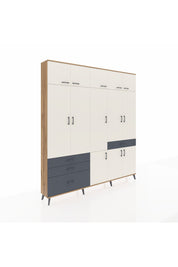 Arges Dolap 8 Raflı 4 Çekmeceli 3 Askılı 220x30x243 Çam-Aytaşı/Antrasit