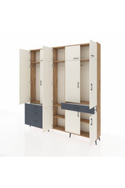 Arges Dolap 8 Raflı 4 Çekmeceli 3 Askılı 220x30x243 Çam-Aytaşı/Antrasit