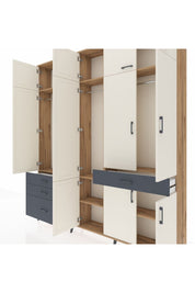 Arges Dolap 8 Raflı 4 Çekmeceli 3 Askılı 220x30x243 Çam-Aytaşı/Antrasit