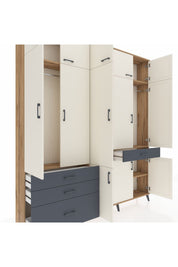 Arges Dolap 8 Raflı 4 Çekmeceli 3 Askılı 220x30x243 Çam-Aytaşı/Antrasit