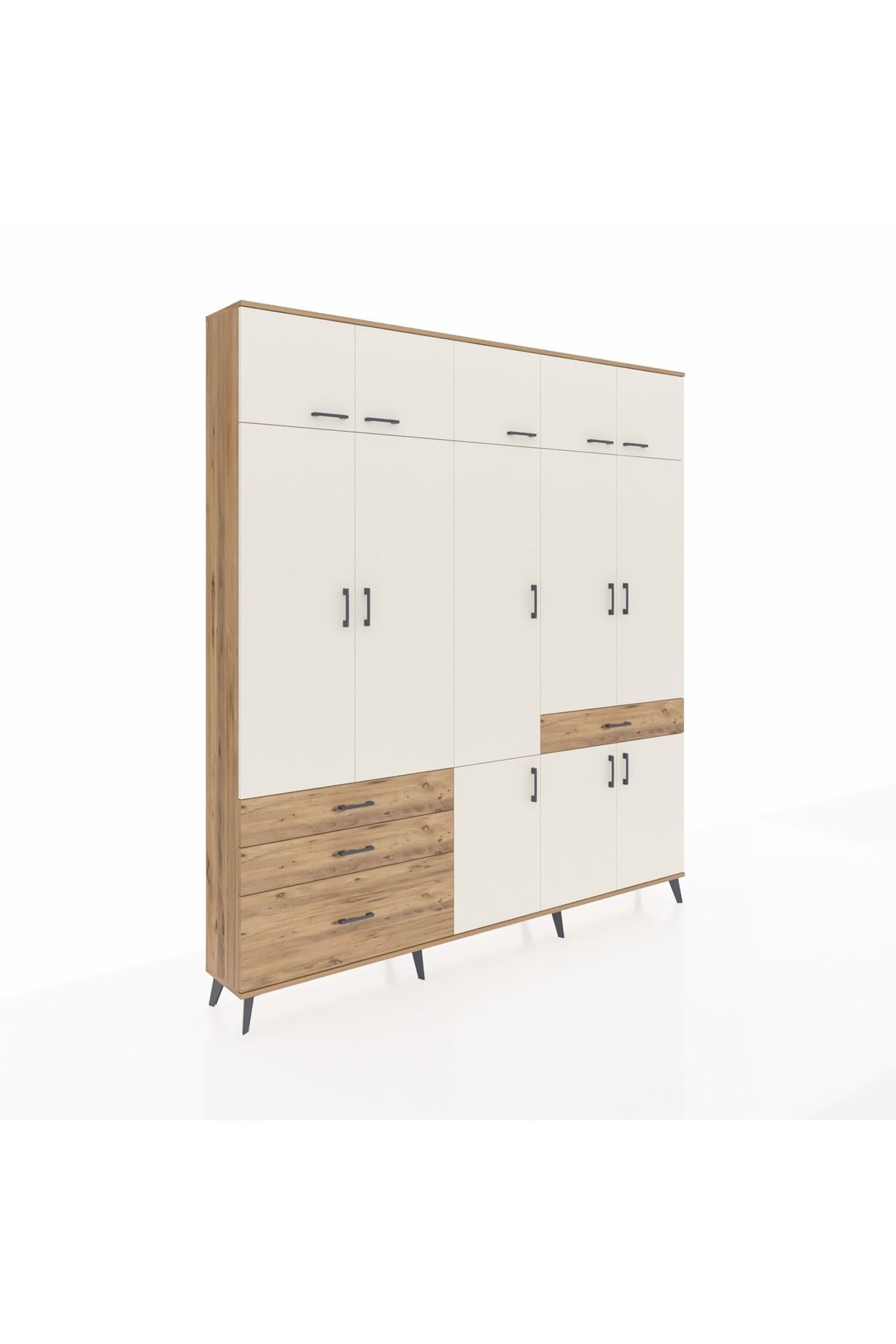 Arges Dolap 8 Raflı 4 Çekmeceli 3 Askılı 220x30x243 Çam-Aytaşı/Çam