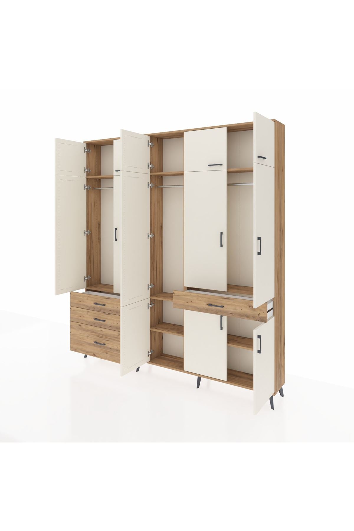 Arges Dolap 8 Raflı 4 Çekmeceli 3 Askılı 220x30x243 Çam-Aytaşı/Çam