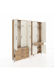 Arges Dolap 8 Raflı 4 Çekmeceli 3 Askılı 220x30x243 Çam-Aytaşı/Çam