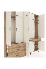 Arges Dolap 8 Raflı 4 Çekmeceli 3 Askılı 220x30x243 Çam-Aytaşı/Çam