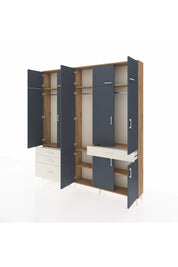 Arges Dolap 8 Raflı 4 Çekmeceli 3 Askılı 220x30x243 Çam-Antrasit/Aytaşı