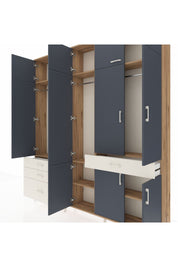 Arges Dolap 8 Raflı 4 Çekmeceli 3 Askılı 220x30x243 Çam-Antrasit/Aytaşı