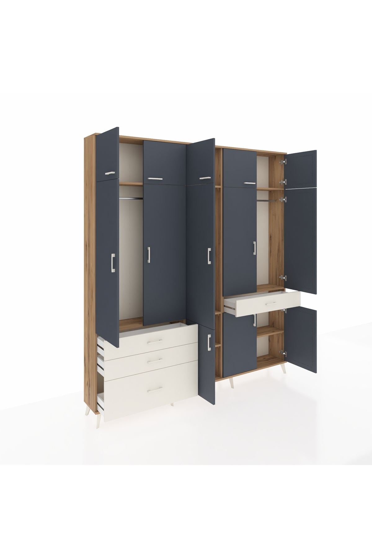 Arges Dolap 8 Raflı 4 Çekmeceli 3 Askılı 220x30x243 Çam-Antrasit/Aytaşı