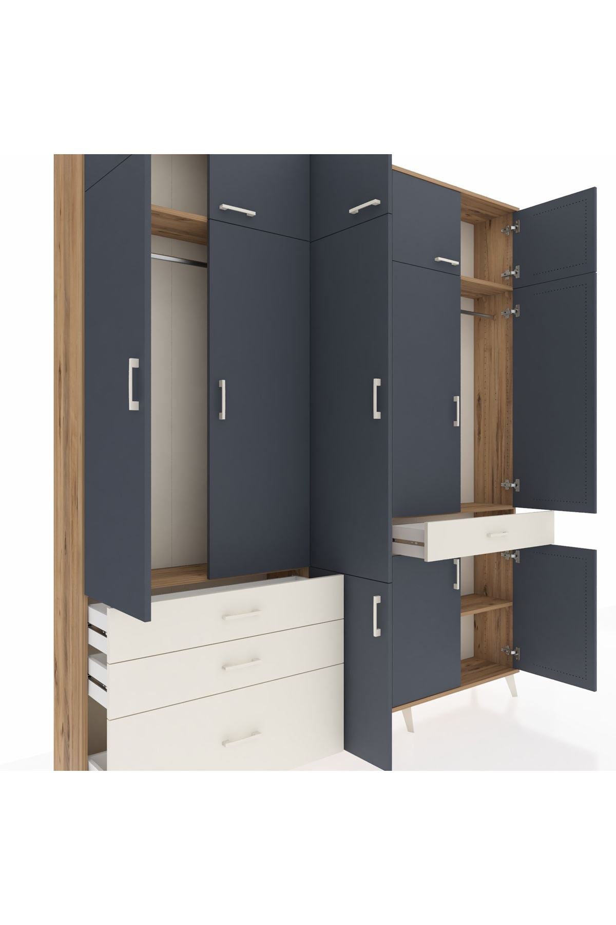 Arges Dolap 8 Raflı 4 Çekmeceli 3 Askılı 220x30x243 Çam-Antrasit/Aytaşı