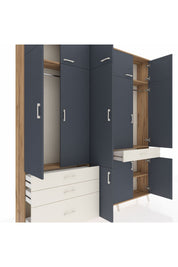 Arges Dolap 8 Raflı 4 Çekmeceli 3 Askılı 220x30x243 Çam-Antrasit/Aytaşı